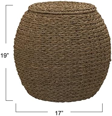 Household Essentials Handwoven Seagrass Barrel Wicker Storage Basket Side Table, Natural - Image 2