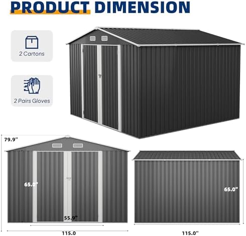 UDPATIO 10X10 FT Outdoor Storage Shed, Metal Shed for Patio&Garden,Grey - Image 3