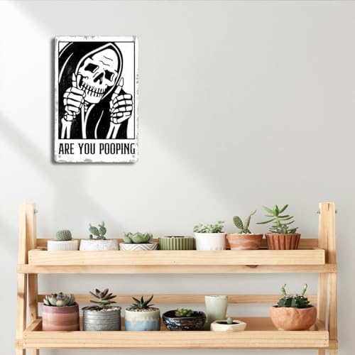 BEASTZHENG Funny Gothic Bathroom Home Decor Metal Tin Sign: Funny "Are You Pooping?" Bathroom Wall Art Decor Sign for Skull Lovers 8 X 12 Inches - Image 6