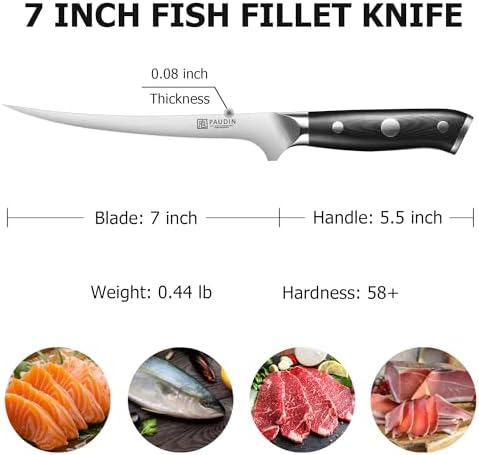 PAUDIN Fillet Knife, 7" Flexible Boning Knives with G10 Handle, Dishwasher Safe High Carbon German Steel Fish Knife for Meat Trimming, Deboning & Skinning,Professional Holiday BBQ Cooking Gift for Men - Image 6