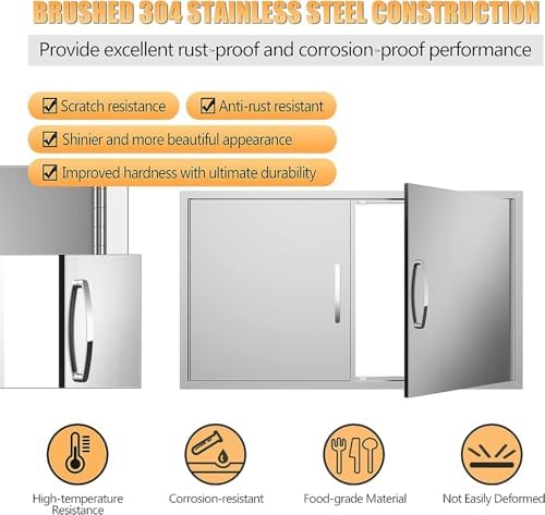Outdoor Kitchen Doors 42W x 21H Inch, Double BBQ Access Doors 304 Stainless Steel for Outdoor Kitchen Cabinet Grill Station or BBQ Island - Image 7