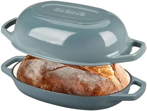 EDGING CASTING Enameled Cast Iron Oval Dutch Oven Pot with Lid, Dutch Oven for Sourdough Bread Baking, Bread Oven, Bread Dutch Oven, Oval Bread Pan, 5qt, Seasalt - Image 3