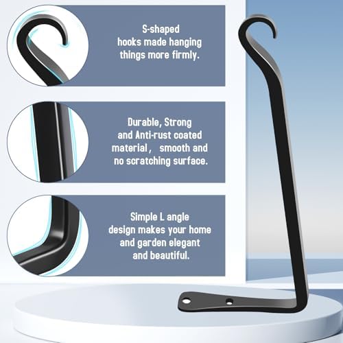 FEED GARDEN 2 Pack 12 Inch Hanging Plant Bracket Wall Hooks Decorative Plant Hangers for Outdoor Hanging Bird Feeders, Wind Chimes, Plant Baskets, Black - Image 3