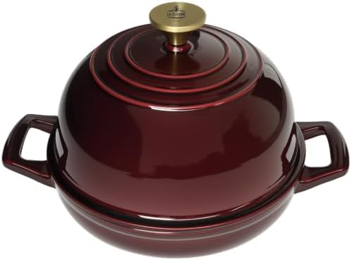 La Cuisine Enameled Cast Iron Round Bread Dutch Oven for Sourdough Crusty Bread & High‑Heat Baking. Oven-Safe 550°F/287°C, Internal Matte Black Enamel Coating, 5 QT, Cranberry by LaCuisineforlife