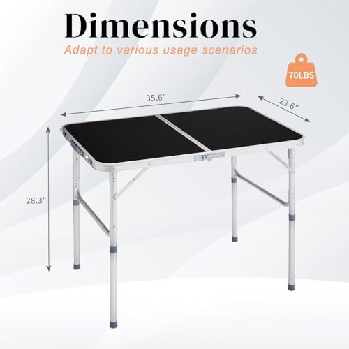 3.0 Ft Folding Portable Camping Table Black - Image 3