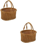PRETYZOOM 2pcs Hand Woven Imitation Rattan Basket for Outdoor Use Multi-functional Picnic Fruit and Flower Storage with Handles Rustic Design for Home and Garden Decor by PRETYZOOM