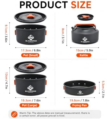 Camping Cookware Set, 15-Piece Camping Pots and Pans Set with Kettle, Frying Pan, Bowls & Plates, Lightweight Backpacking Mess Kit for Camping, Hiking, Picnic, RV Travel - Image 3