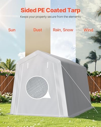 VEVOR Outdoor Storage Shed, 7 x 12 ft Portable Storage Tent with Roll-up Door & Vents, Waterproof Canopy Shed Shelter, Heavy Duty Frame, Patio Garage Carport for Motorcycle, Lawn Mower, Bike, Grey - Image 3