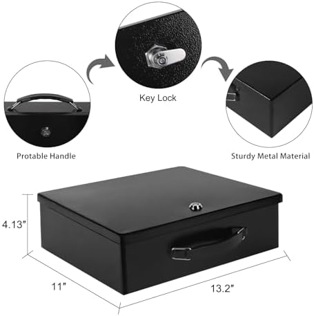 Fireproof Document Box with Key Lock – Fire Resistant Safe Box for Home, Portable Lock Box for Personal Items, Passport, Cash, Tablet, 13.2" x 11" x 4.13" Black XL - Image 5