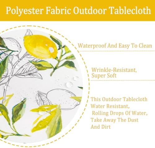 Outdoor Tablecloth with Umbrella Hole Lemon Print Outdoor Table Cover, Windproof & Easy Install Patio Tablecloth for Picnic, Garden, Backyard & Summer Parties 60 x 84 in - Image 5