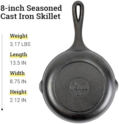 Lodge 8" Cast Iron Skillet - Chef Collection - Perfect Sear - Ergonomic Handles - Superior Heat Retention - Cast Iron Cookware & Skillet (Pack of 2) - Image 6
