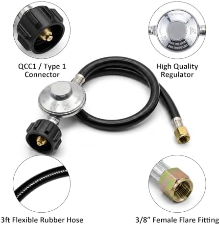 ATKKE 2 Feet Propane Regulator Hose Assembly, QCC1/Type 1 Tank to 3/8" Female Flare Fitting, Low Pressure Replacement Gas Line for Grill,Heater,Fire Pit, - Image 4