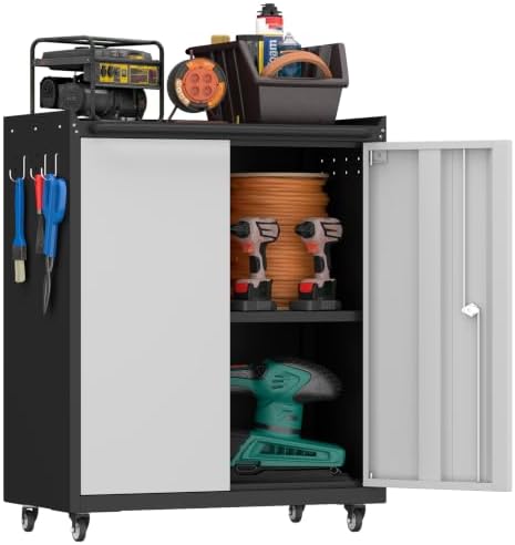 IRONFFICE Locking Storage Cabinet, Steel Garage Cabinet with Wheels, Utility Tool Cabinet for Garage, Home Office and Warehouse by IRONFFICE