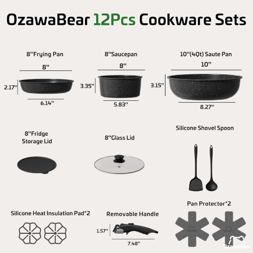 12 Pcs Pots and Pans Set Non Stick, Detachable Handle Cookware - Image 2