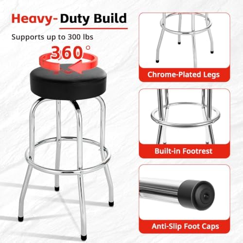 MaxWorks 51090 Swivel Bar Stool, Padded Seat with Chrome Plated Legs, Black, 300-Lb Capacity, 28-1/4" Tall, 14-1/2" Diameter Surface, Ideal for Garage, Shop, Workbench, Bar - Image 4