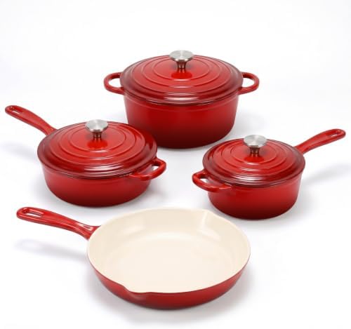 Nonstick Enameled Cast Iron Cookware Set, 4-Piece Pots & Pans Set with Lids by QuliMetal