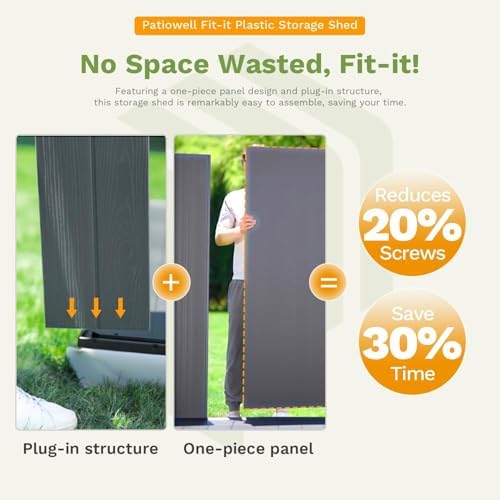 Patiowell 4x4 FT Resin Storage Shed with Floor, Light Gray - Image 3