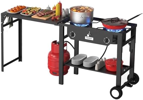 ROVSUN 2 Burner Propane Gas Stove with Foldable Workstation & Auto-Ignition by ROVSUN