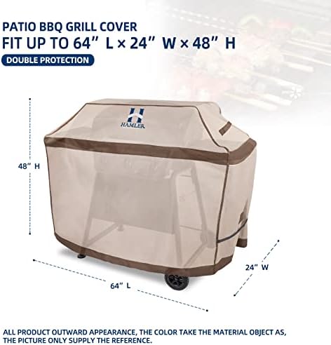 HAMLER Grill Cover 64 Inch, Heavy Duty Waterproof BBQ Covers, Gas Grill Covers Fits Weber Spirit, Weber Genesis, Char-Broil,Nexgrill, Brinkmann, Brown & Beige - Image 3