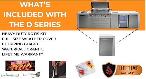Mont Alpi MAi805-DFC-NG 6-Burner 115000 BTU Deluxe Stainless Steel Modular Outdoor Kitchen Island Grill with MANGK Natural Gas Conversion Kit + Fridge Cabinet, Granite Countertops & 2 Infrared Burners - Image 3
