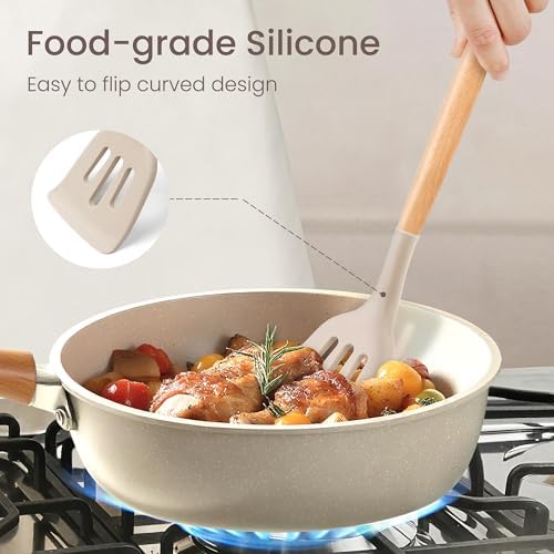 NCUE 26-Piece Food Grade Silicone Kitchen Utensils Set with Wooden Handles - Image 5