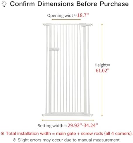 Lumizone Extra Tall Cat Gate 61.02" High 29.92"-34.24" Wide Pet Gate White - Image 2