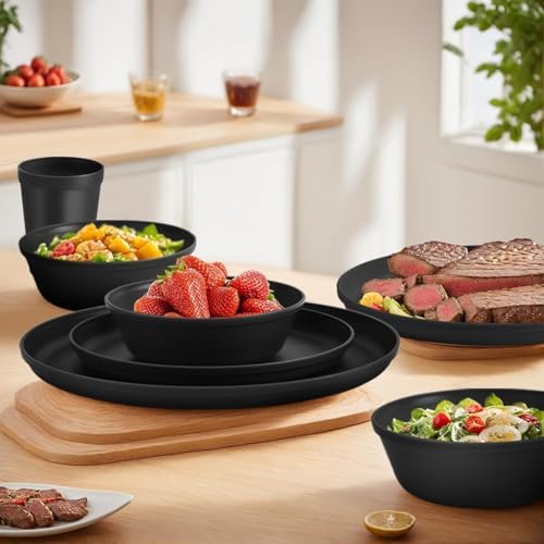 40 Piece Plastic Dinnerware Set for 8 with Cutlery, Unbreakable Plates and Bowls Set, Dishwasher & Microwave Safe Reusable Dish Set for Camping, RV, Outdoor Kitchen, Apartment Dining, Black - Image 7