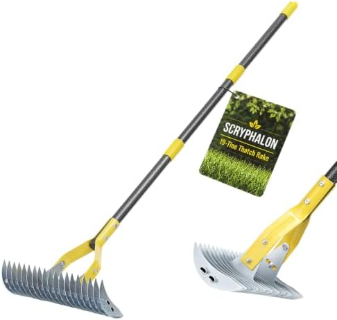 Thatch Rakes , 15-Inch Wide Thatching Rake for Cleaning Dead Grass, 55-Inch Efficient Steel Dethatcher Rake with Adjustable Metal Handle, Thatch Rakes for Lawns, Garden, Yard by Unknown