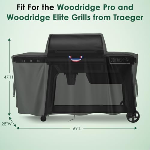 Grill Cover for Traeger Woodridge Pro/Elite Grills, Outdoor Waterproof BBQ Smoker Cover with Top Handles & Adjustable Straps, Pellet Grill Heavy Duty Accessory- 69x28x47 in, Black - Image 2