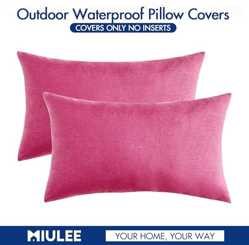 MIULEE Decorative Outdoor Pillow Covers Lumbar Waterproof 12x20 Hot Pink - Image 6