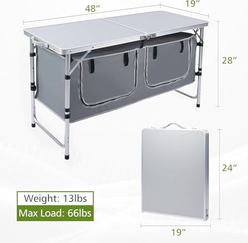 JOUYEK Camping Table, Folding Portable Kitchen Table with Storage Gray - Image 3