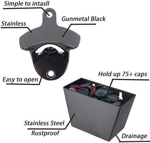 Outdoor Bottle Opener Wall Mounted with Cap Catcher Drain Holdes - Image 2