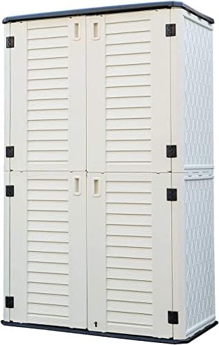 HOMSPARK Storage Shed Weather Resistance, Multi-Purpose Outdoor Storage Cabinet Waterproof, Outdoor Storage Cabinet for Garbage Cans, Lawnmower, Garden Accessories (White, Tall shed-53 cu ft) by HOMSPARK