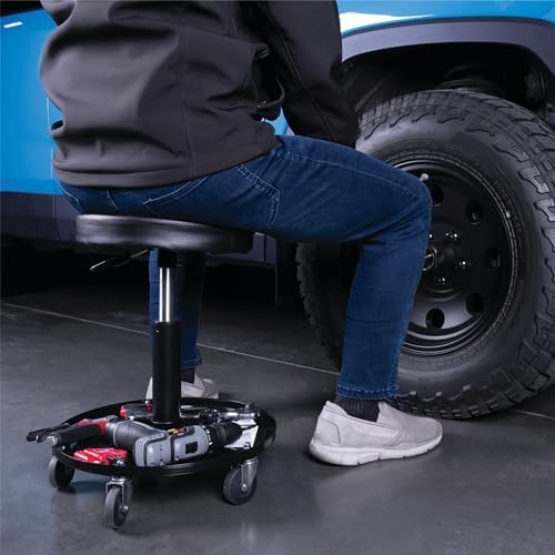 Performance Tool W85008 Pneumatic Rolling Shop Stool Seat Black - Image 2