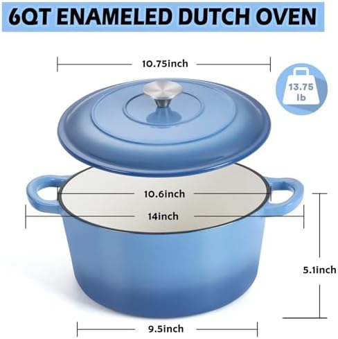 TeamFar 6QT Dutch Oven with Lid, Enameled Nonstick Cast Iron Dutch Oven - Image 3