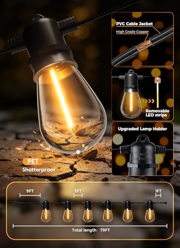 Minetom 79FT Solar String Lights Outdoor Waterproof, S14 Patio Lights - Image 5