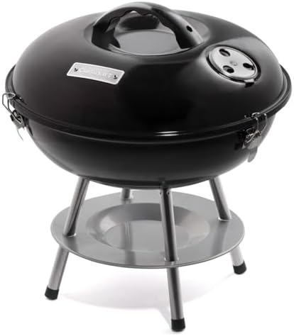 Cuisinart 14" Portable Charcoal Grill, Tabletop Outdoor Small Grill with Locking Lid and Dual Vents, Chrome Plated Travel Size BBQ Perfect for Camping, Tailgates, Cookouts, Black by Cuisinart
