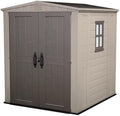 Keter Factor 8x8 Ft All-Weather Storage Shed with Skylight, Window, Built-in Ventilation, Customizable Walls, & Lockable Double Doors, Brown by Unknown