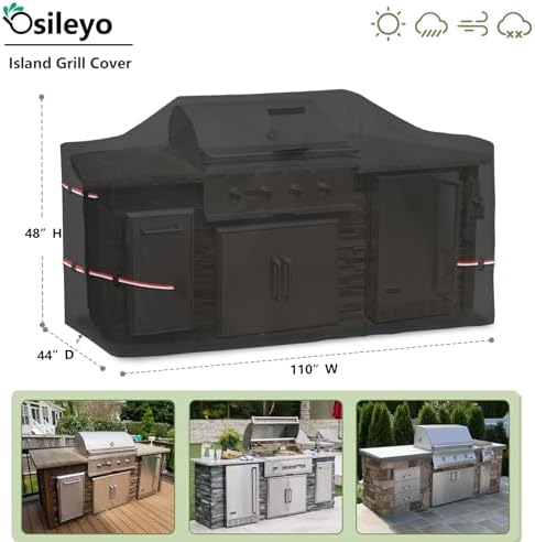 110 Inch Island Grill Cover - 600D Heavy Duty Waterproof All Weather Protection Outdoor Cover,Black - Image 2