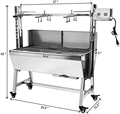 37" Electric Rotisserie Grill, Pig Lamb Spit Roaster Stand With 132 Lbs Capacity and Adjustable Height, BBQ Charcoal Grill Kit Stainless Steel for Outdoor Party Camping - Image 2