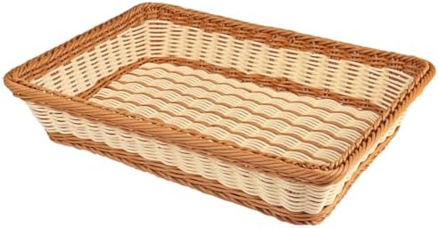 Large Wicker Bread Basket for Party Food, Rectangle Woven Fruit Basket, Gift Baskets Empty, Sturdy Durable Stackable Storage Baskets for Kitchen, Store, Restaurant, Party (Bicolor, L) by Unknown