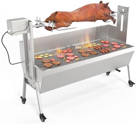 ROVSUN Rotisserie Grill Kit 46'' 176 Lbs Capacity, Electric Rotisserie Grill Pig Lamb Spit Roaster Stand w/Lockable Wheels Wind Baffle Adjustable Height, BBQ Spit Rod for Outdoor Party Camping by ROVSUN