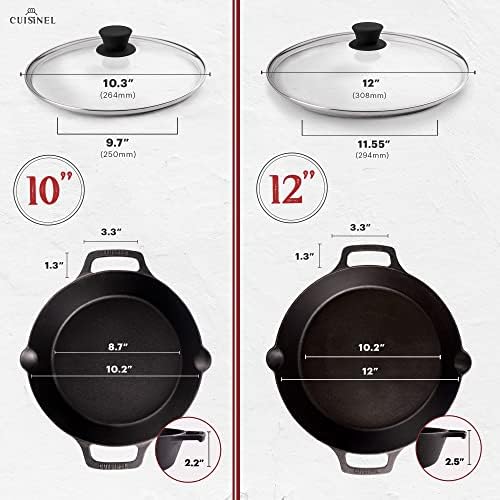 Cast Iron Skillet Set - 10" + 12"-Inch Dual Handle Frying Pans + Glass Lids + Silicone Handle Holder Covers - Pre-seasoned Oven Safe Cookware - Indoor/Outdoor Use - Grill, Stovetop, Induction Safe - Image 2