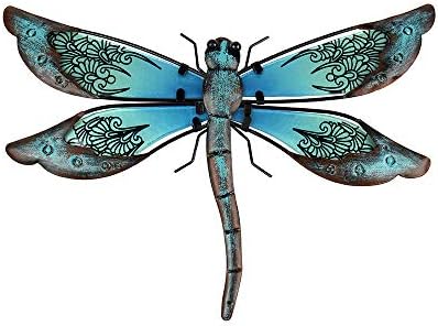 LIFFY Metal Dragonfly Wall Decor - Outdoor Garden Art for Patio, Living Room, Bedroom - Dragonfly Gifts (14inch, Metal & Glass) by LiffyArt