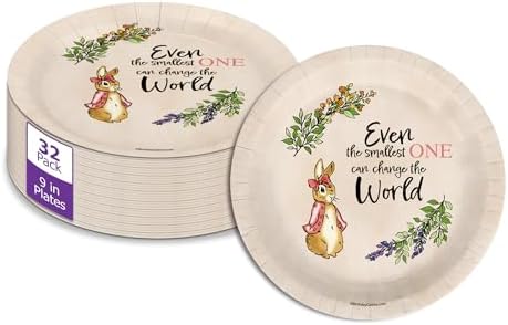 Birthday Galore Peter Rabbit Girl's Baby Shower - 32 Piece Disposable Party Supplies - Spring Baby Shower Decorations - Round Party Plates - Large 9" Paper Plates In Bulk by BirthdayGalore
