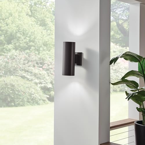 Kichler Cylinders 12" 2-Light Outdoor Cylinder Wall Sconce in Architectural Bronze, (12" H x 4.75" W), 9244AZ - Image 5
