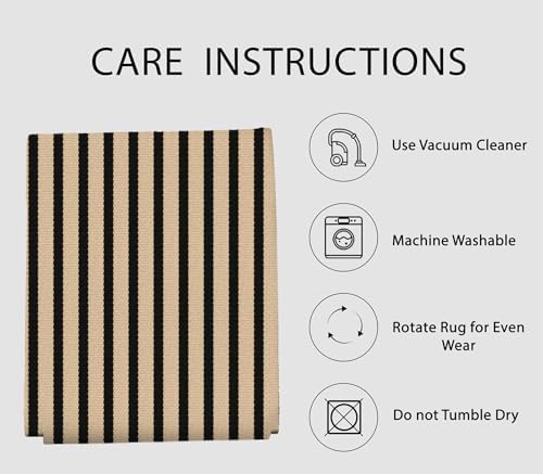 IOHOUZE 8x10 Striped Area Rug, Washable Indoor Outdoor, Tan Black - Image 5