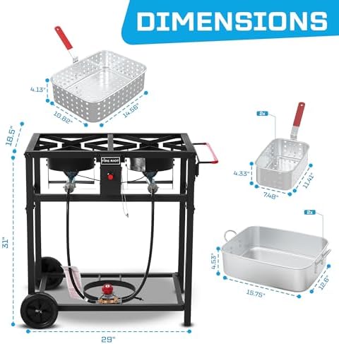 36QT Outdoor Propane Deep Fryer with Rolling Cart, Dual Burners, 100,000BTU - Image 5