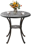 31" Round Patio Dining Table with Umbrella Hole, Cast Aluminum Bistro Table Outdoor Side Table for Backyard, Garden, Patio, Porch by PATIO-IN