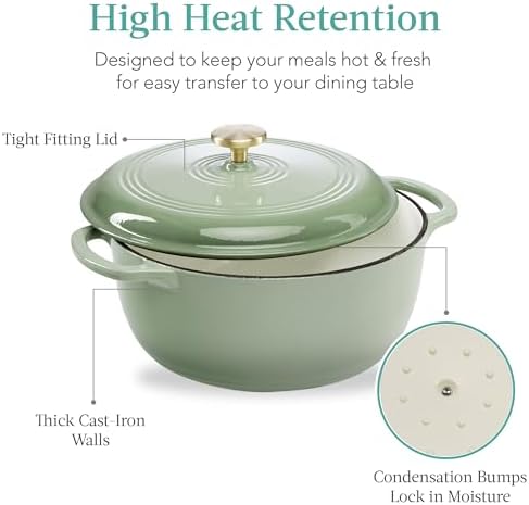 Best Choice Products 6 Quart Enamel Cast-Iron Round Dutch Oven, Family Style Heavy-Duty Pre-Seasoned Cookware for Home, Kitchen, Dining Room, Oven Safe w/Lid, Dual Handles - Sage Green - Image 5